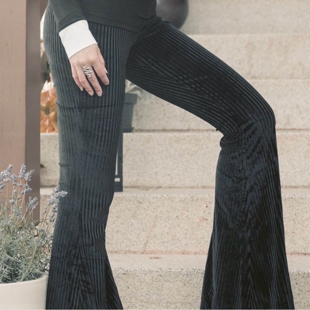 Killstar Harper Velvet Ribbed Bell Bottoms Stretch